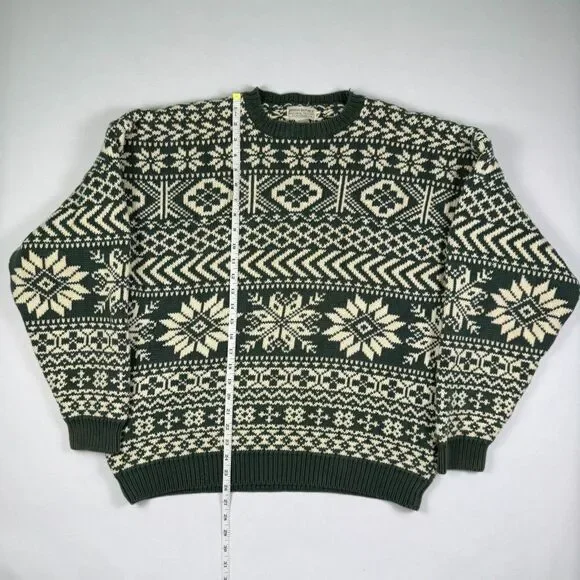 Vintage Banana Republic Knit Sweater Green White Snowflake Cotton XL - Picture 6 of 6